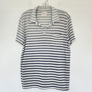 Gypsy 05 Ombre Stripe Polo Shirt Blue Cream Made in USA Coastal Boho Nautical L